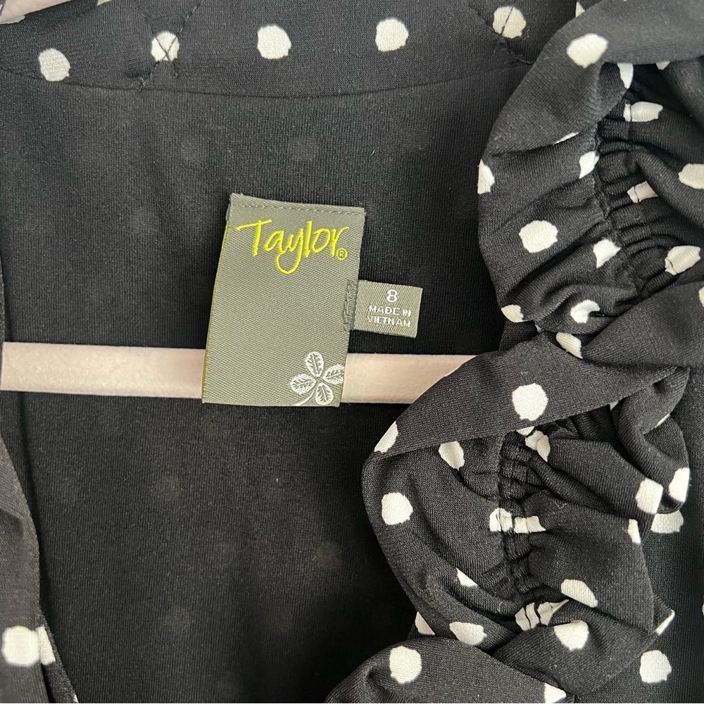 Taylor Sleeveless Black and White Polka Dot Ruffle Neck Dress - Picture 10 of 10